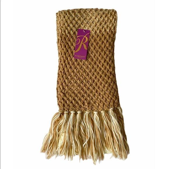 Rampage Chunky Cable Knit Color Block Scarf Tan & Ivory Cream Women’s Size OS - Picture 2 of 3